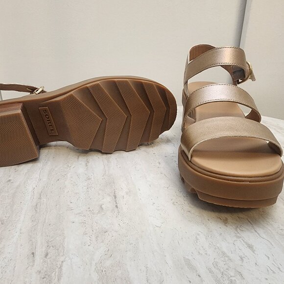 Sorel Womens Joanie Block-Heel Lug- Warm Gold, Gum 2 10M - A040 - Picture 2 of 7